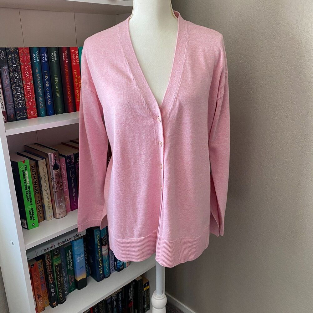 TALBOTS Pink Classic Preppy Minimalist V Neck Cardigan Button Sweater Size M